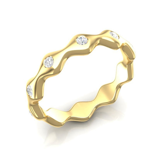 14k Gold Wave Design Diamond Band Stacking Ring - Abtin & Company 