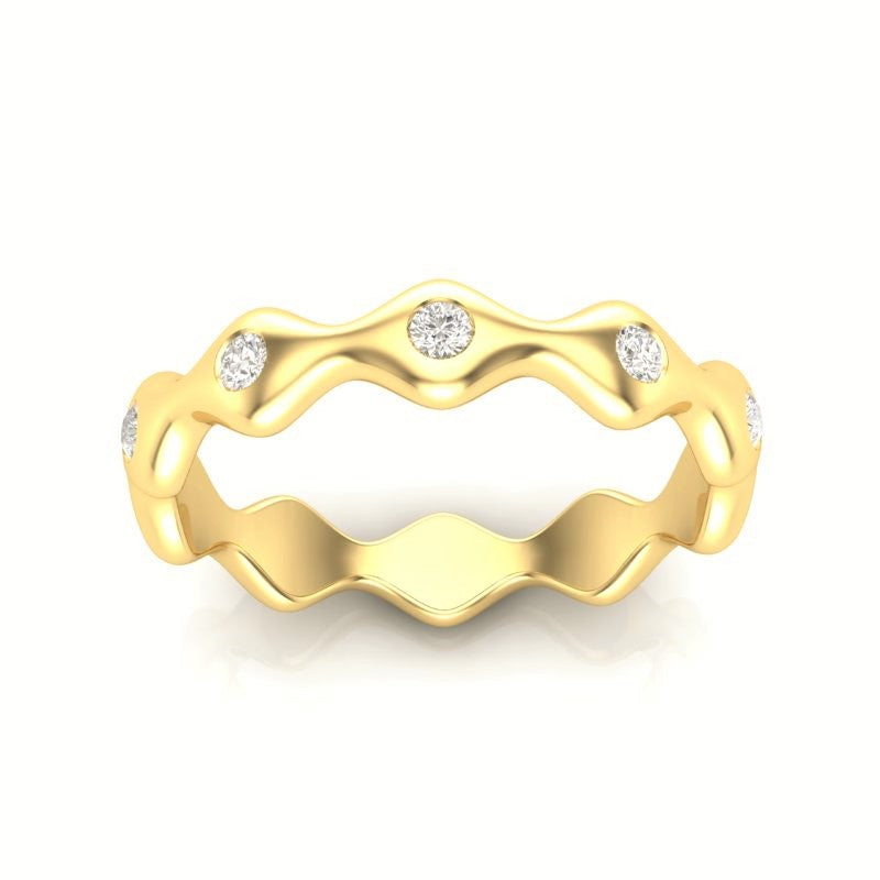 14k Gold Wave Design Diamond Band Stacking Ring - Abtin & Company 