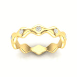 14k Gold Wave Design Diamond Band Stacking Ring - Abtin & Company 