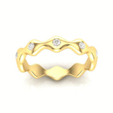 14k Gold Wave Design Diamond Band Stacking Ring - Abtin & Company 