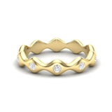 14k Gold Wave Design Diamond Band Stacking Ring - Abtin & Company 
