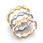 14k Gold Wave Design Diamond Band Stacking Ring - Abtin & Company 
