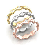 14k Gold Wave Design Diamond Band Stacking Ring - Abtin & Company 