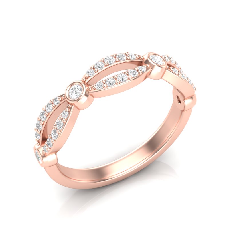 14k Gold Diamond Marquise & Dot Bezel Stackable Wedding Band - Abtin & Company 