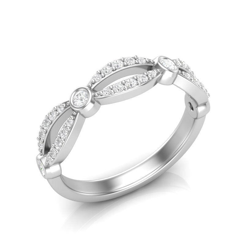 14k Gold Diamond Marquise & Dot Bezel Stackable Wedding Band - Abtin & Company 