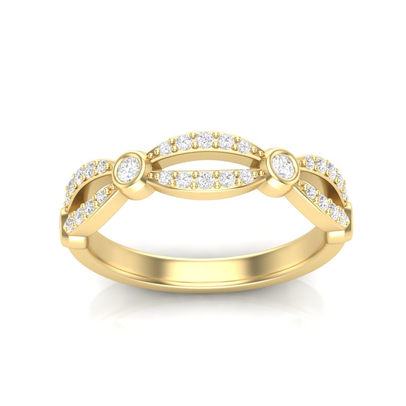 14k Gold Diamond Marquise & Dot Bezel Stackable Wedding Band - Abtin & Company 
