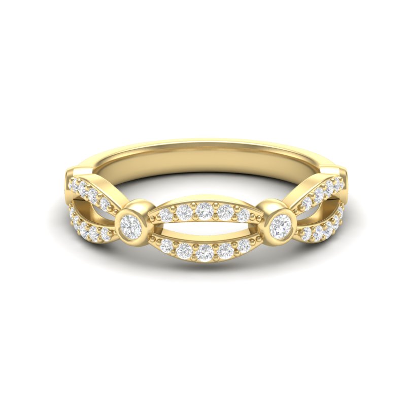14k Gold Diamond Marquise & Dot Bezel Stackable Wedding Band - Abtin & Company 