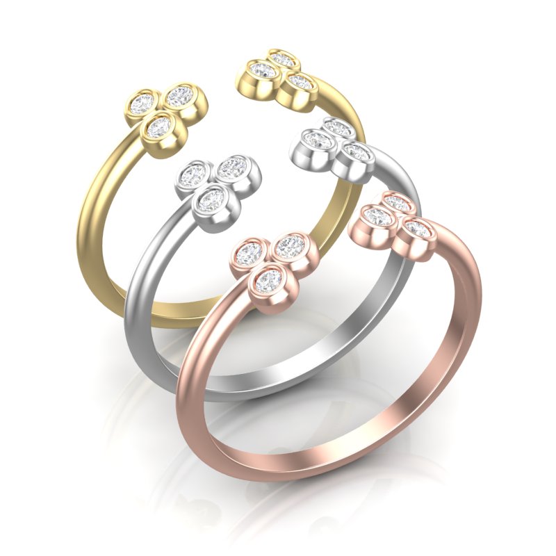 14k Gold Triple Bezel Cluster Open Diamond Ring - Abtin & Company 