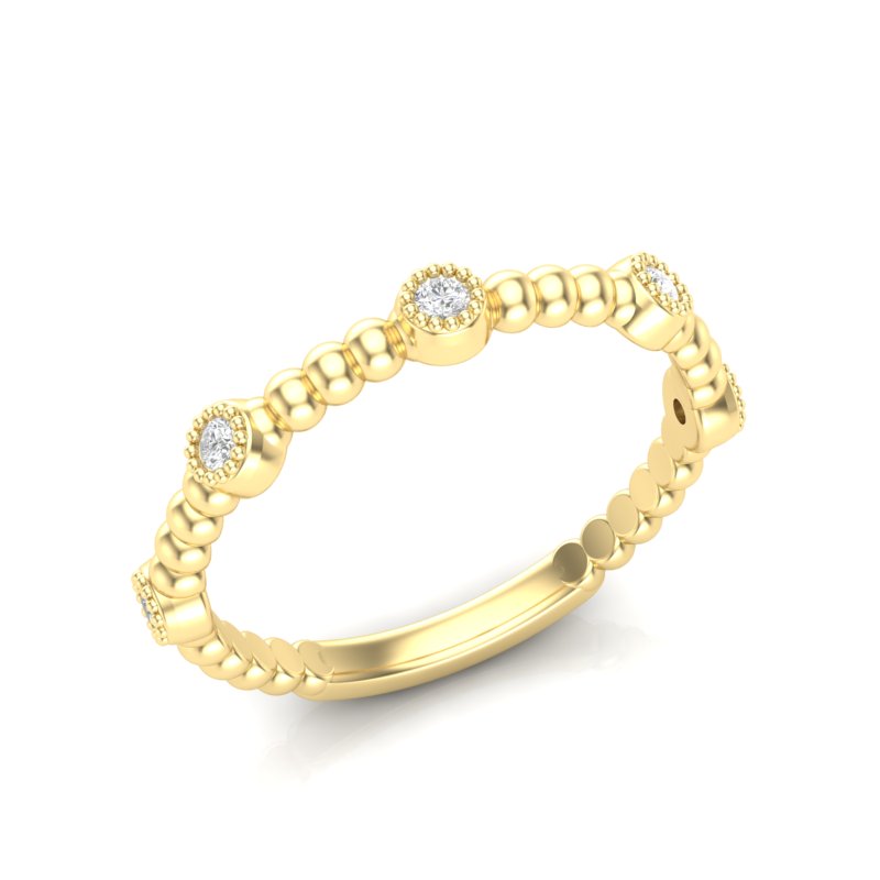 14k Gold Beaded Bezel Diamond Stackable Ring Wedding Band - Abtin & Company 