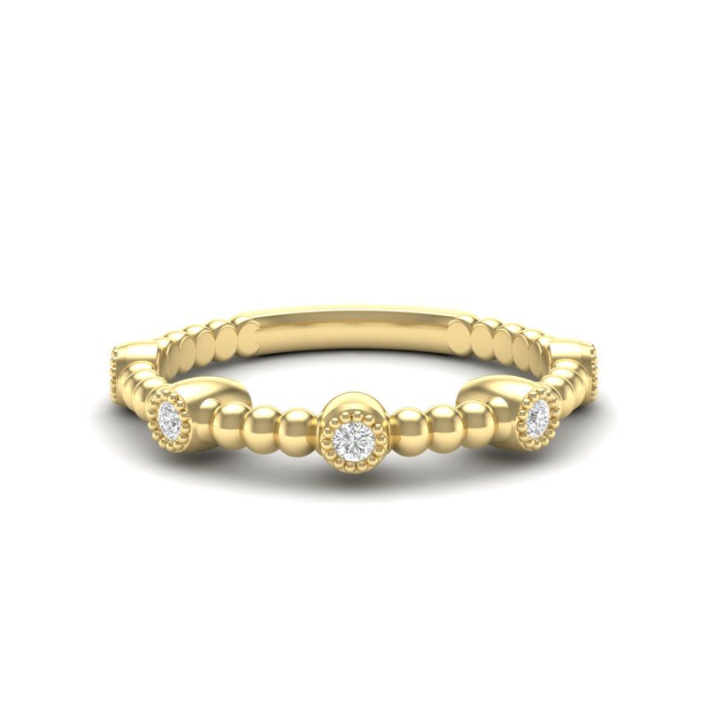 14k Gold Beaded Bezel Diamond Stackable Ring Wedding Band - Abtin & Company 