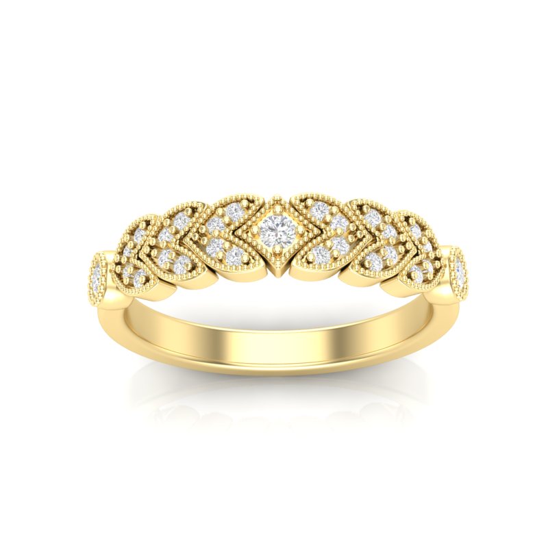 14k Gold Heart Design Diamond Ring Wedding Band - Abtin & Company 