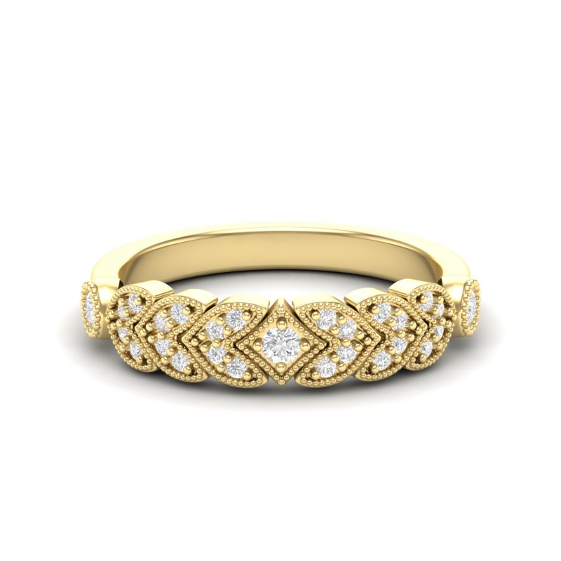 14k Gold Heart Design Diamond Ring Wedding Band - Abtin & Company 