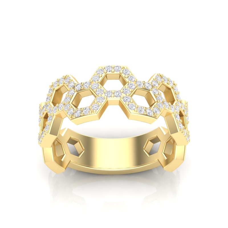 14k Gold Open Honeycomb Diamond Ring - Abtin & Company 