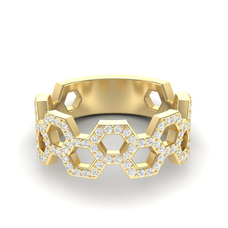 14k Gold Open Honeycomb Diamond Ring - Abtin & Company 