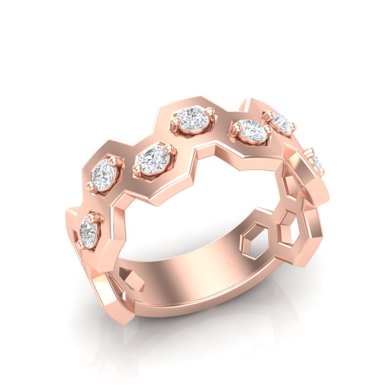 14k Gold Honeycomb Diamond Ring - Abtin & Company 
