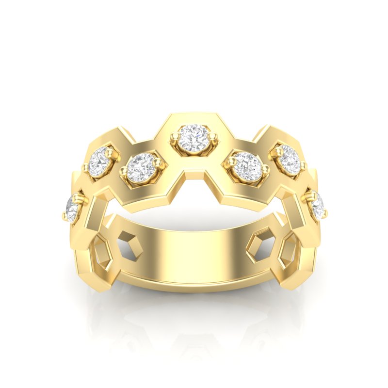 14k Gold Honeycomb Diamond Ring - Abtin & Company 