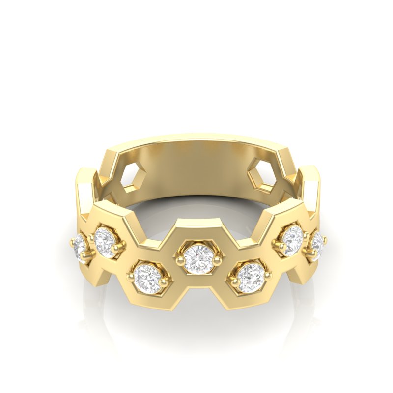 14k Gold Honeycomb Diamond Ring - Abtin & Company 