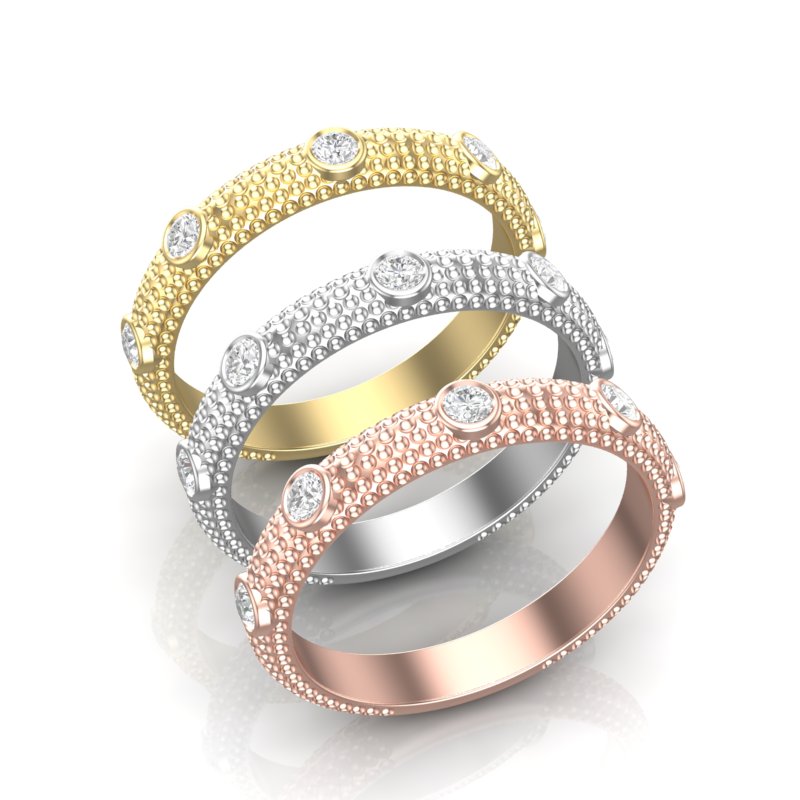 14k Gold 5 Stone Diamond Stackable Ring Wedding Band - Abtin & Company 