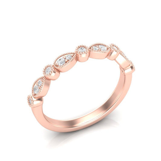 14k Gold Milgrain Pear-shape & Bezel Diamond Stackable Ring Wedding Band - Abtin & Company 