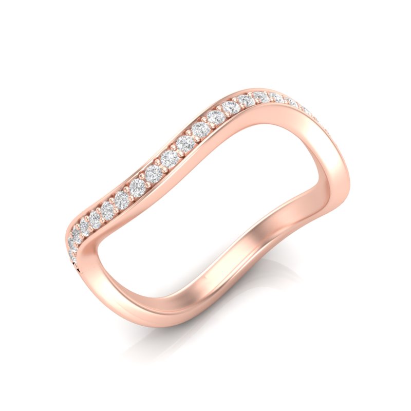 14k Gold Curved Diamond Stackable Ring Wedding Band - Abtin & Company 