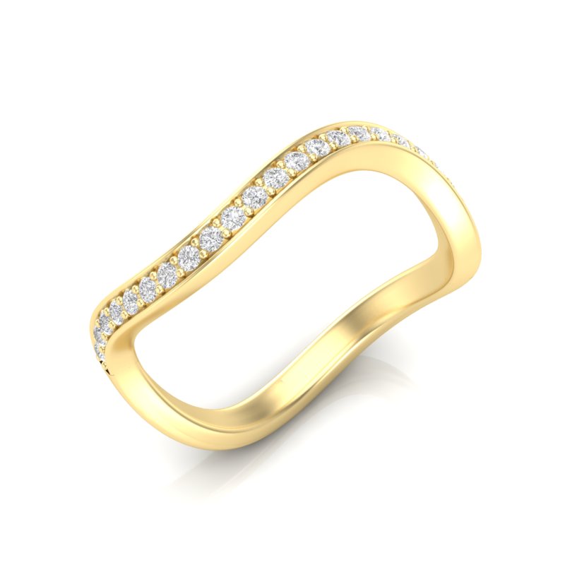 14k Gold Curved Diamond Stackable Ring Wedding Band - Abtin & Company 