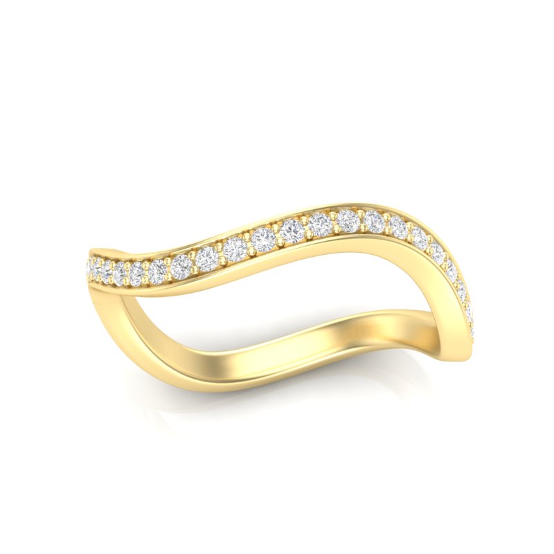 14k Gold Curved Diamond Stackable Ring Wedding Band - Abtin & Company 