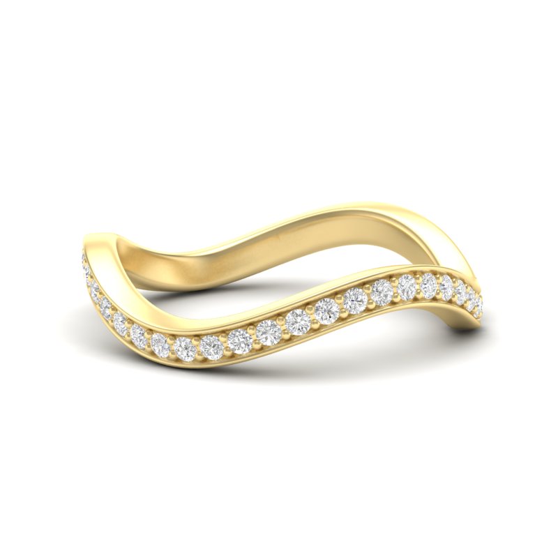 14k Gold Curved Diamond Stackable Ring Wedding Band - Abtin & Company 