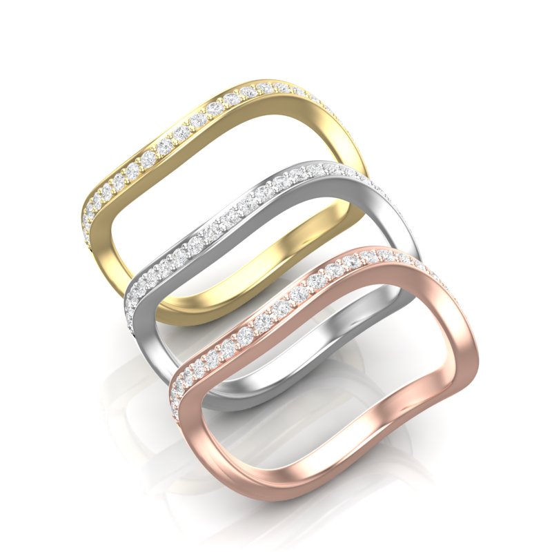 14k Gold Curved Diamond Stackable Ring Wedding Band - Abtin & Company 