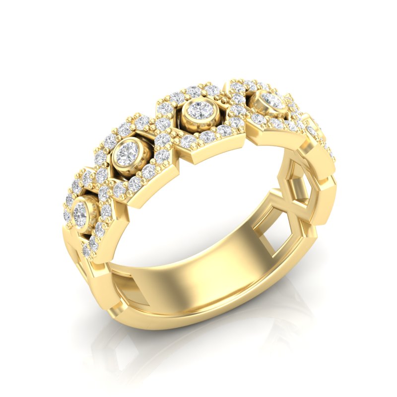 14k Gold Hexagon Diamond Ring - Abtin & Company 