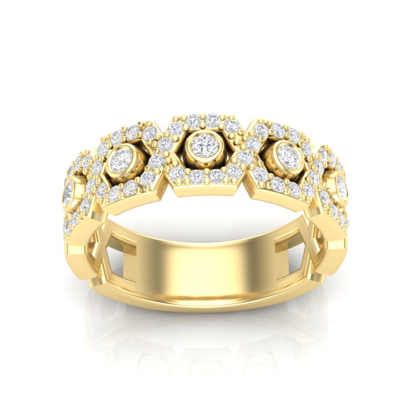 14k Gold Hexagon Diamond Ring - Abtin & Company 
