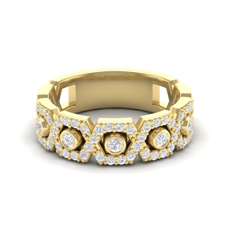14k Gold Hexagon Diamond Ring - Abtin & Company 