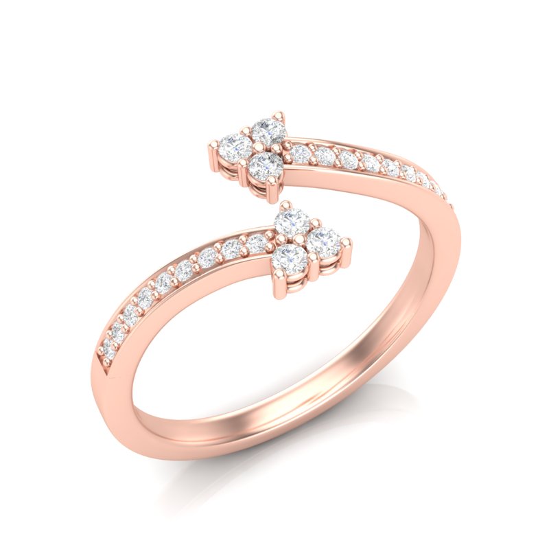 14k Gold Open Bypass Diamond Stackable Ring Wedding Band - Abtin & Company 