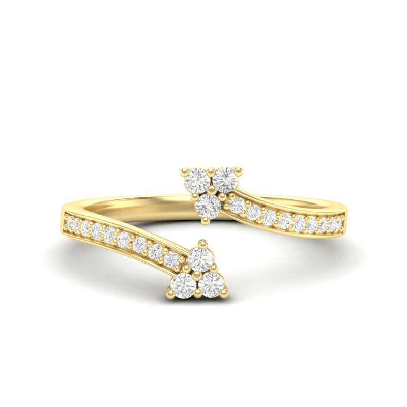 14k Gold Open Bypass Diamond Stackable Ring Wedding Band - Abtin & Company 