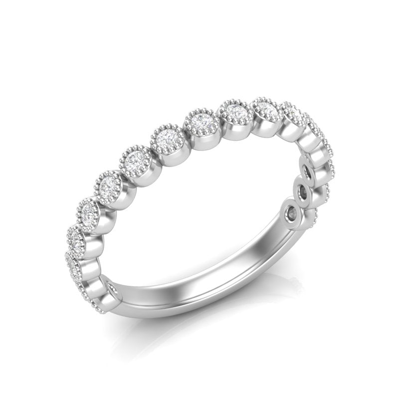 14k Gold Diamond Milgrain Bezel Stackable Ring Wedding Band - Abtin & Company 
