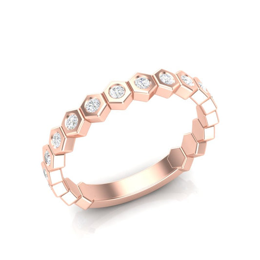 14k Gold Honeycomb Diamond Stackable Ring Wedding Band - Abtin & Company 