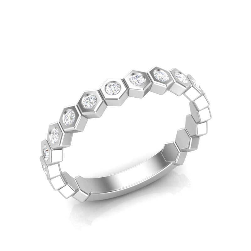14k Gold Honeycomb Diamond Stackable Ring Wedding Band - Abtin & Company 