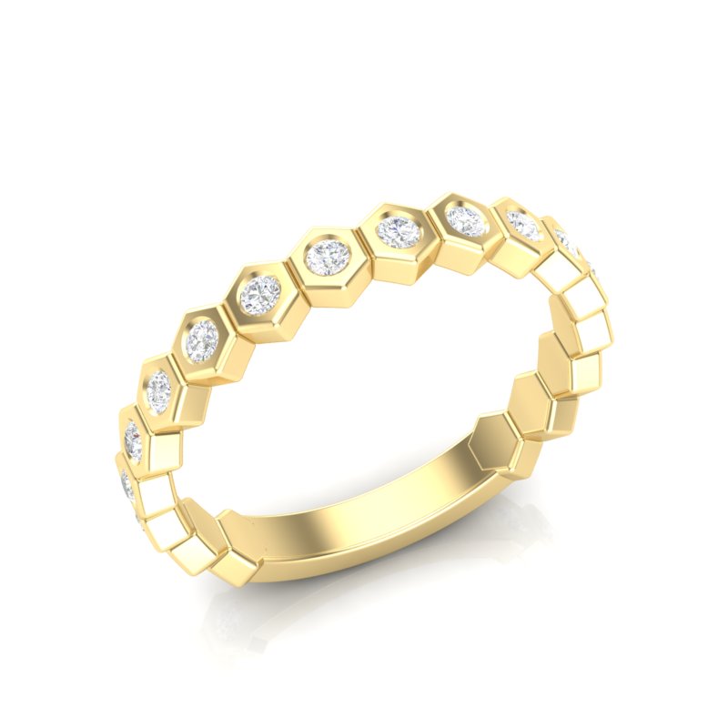 14k Gold Honeycomb Diamond Stackable Ring Wedding Band - Abtin & Company 