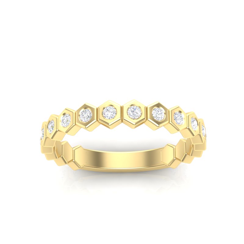 14k Gold Honeycomb Diamond Stackable Ring Wedding Band - Abtin & Company 
