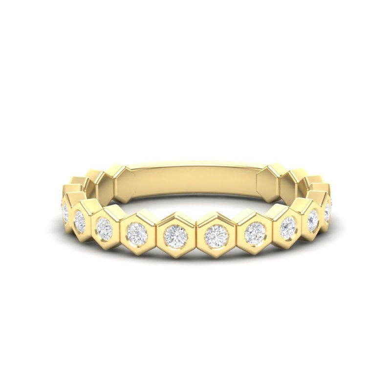 14k Gold Honeycomb Diamond Stackable Ring Wedding Band - Abtin & Company 