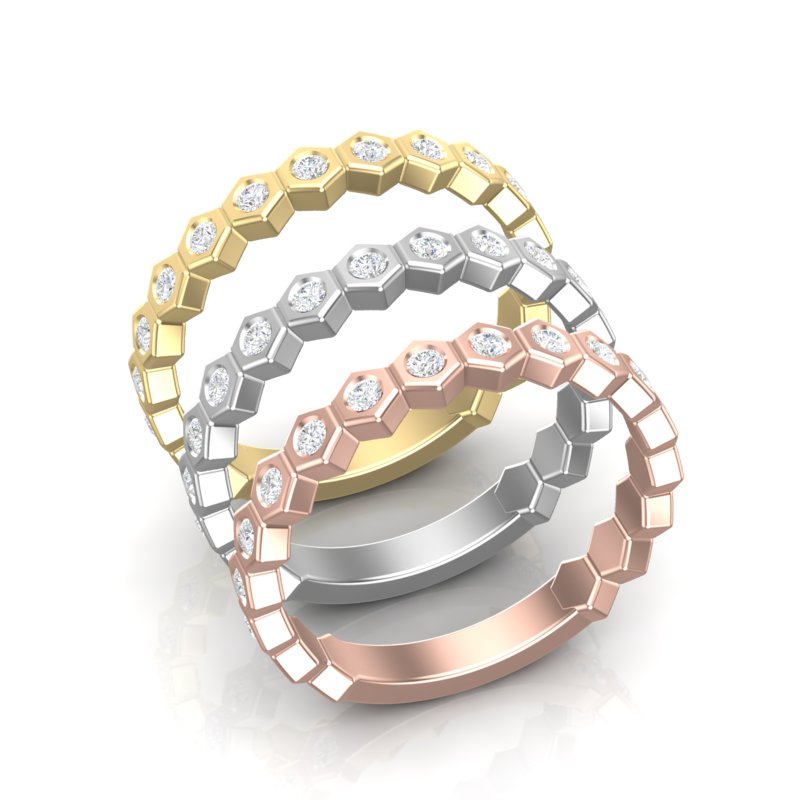 14k Gold Honeycomb Diamond Stackable Ring Wedding Band - Abtin & Company 