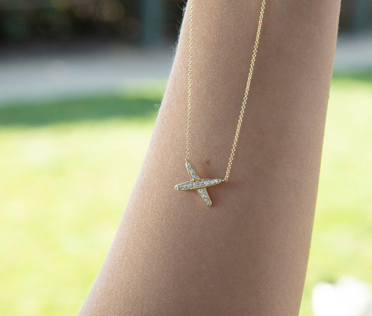 14K Gold Diamond Geometric X Pendant - Abtin & Company 