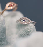14K Yellow Gold Diamond & Blue Sapphire Evil Eye Ring - Abtin & Company 