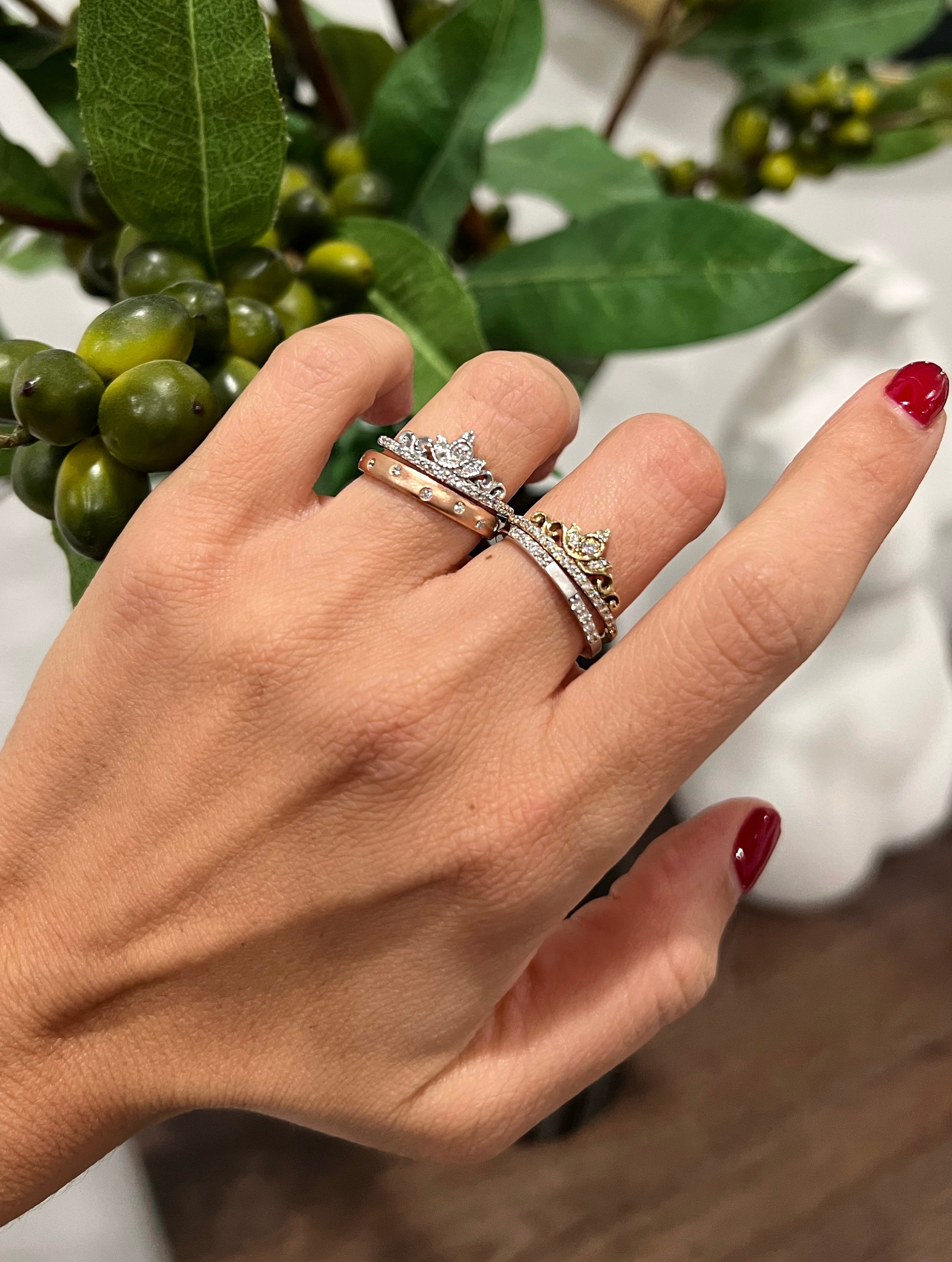 14k Gold Diamond Crown Stackable Ring Wedding Band - Abtin & Company 