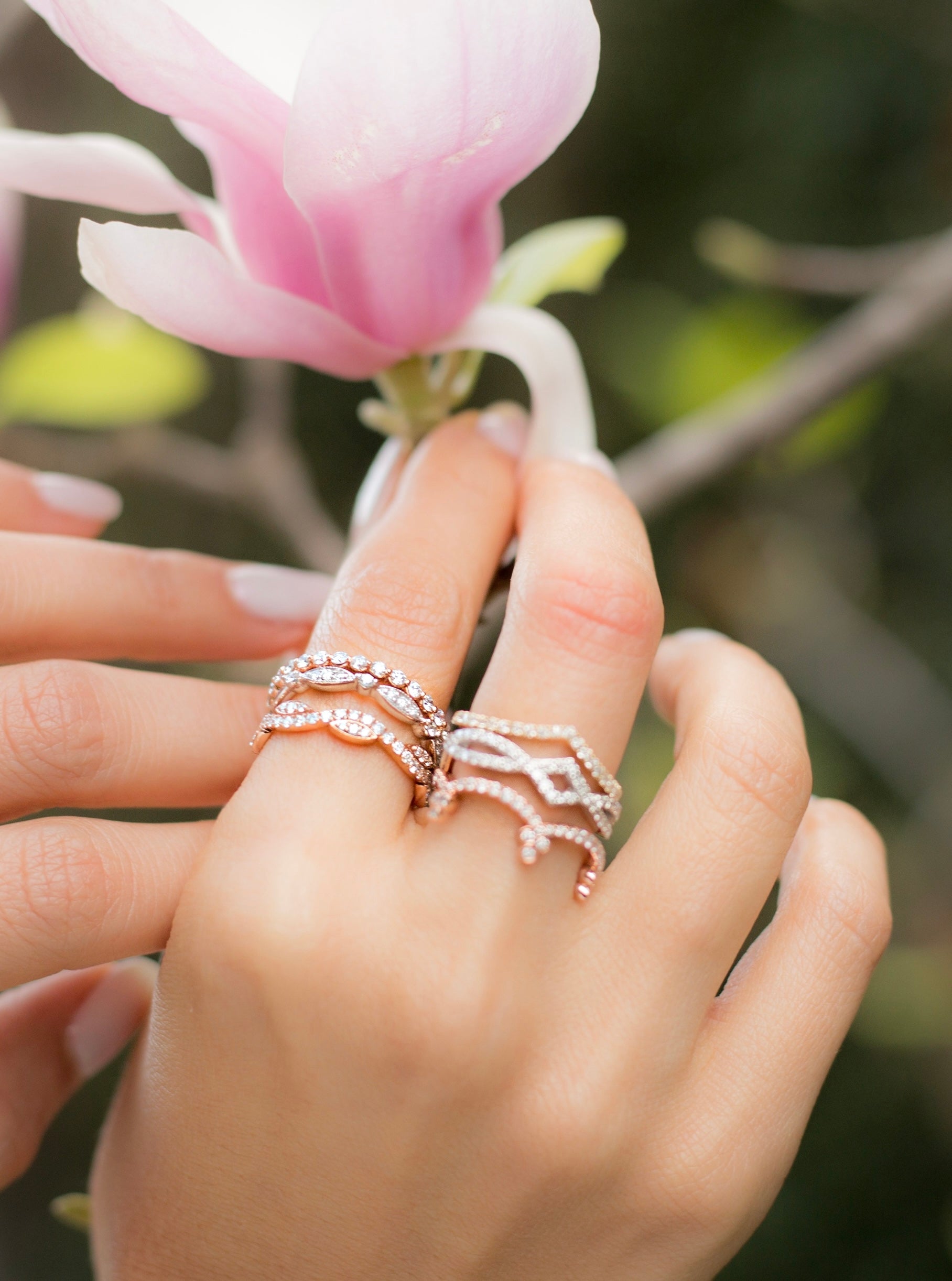 14k Gold Floating Diamond Half-eternity Stackable Ring Wedding Band - Abtin & Company 