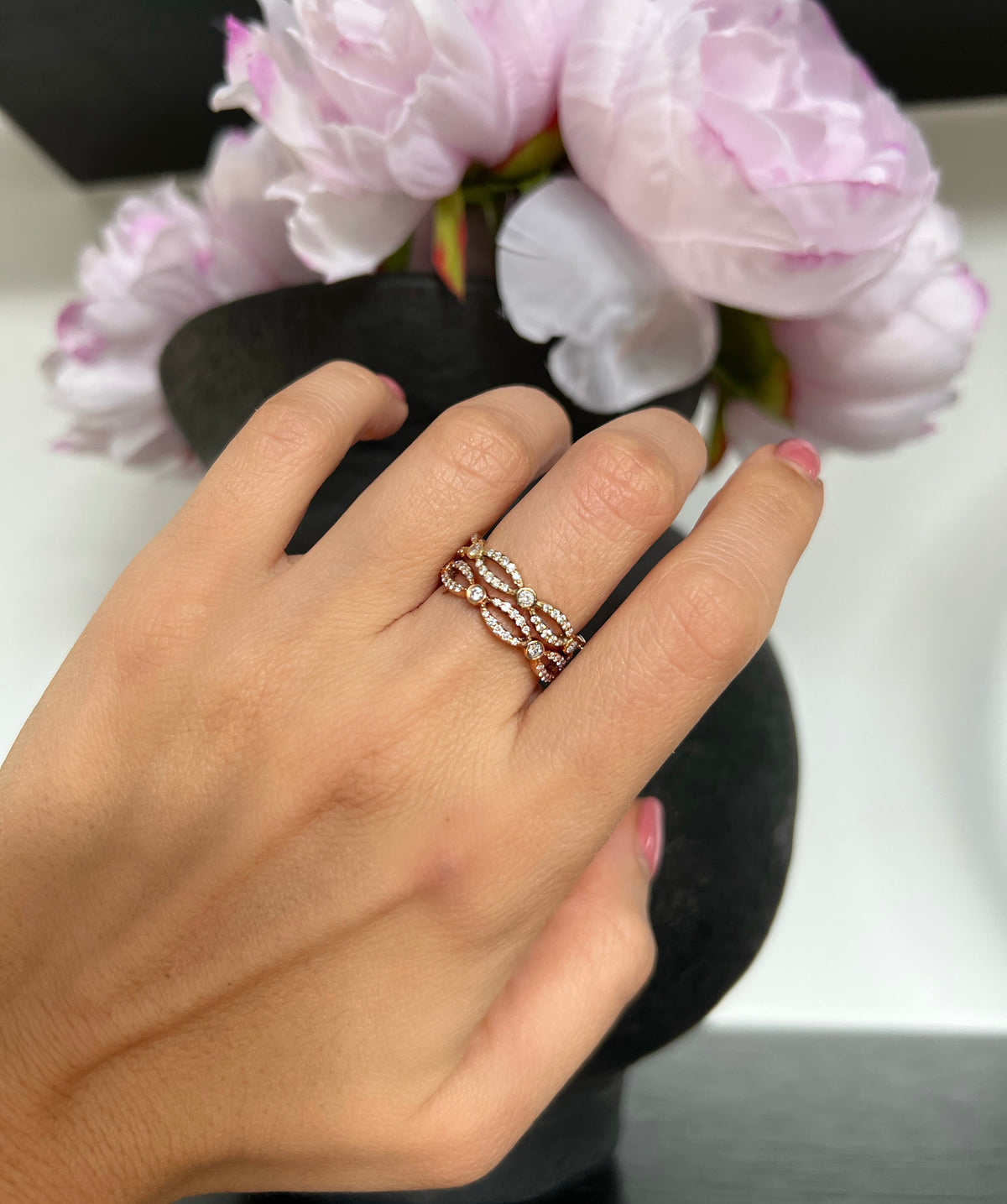 14k Gold Diamond Marquise Shaped Infinity Wedding Band Stacking Ring - Abtin & Company 