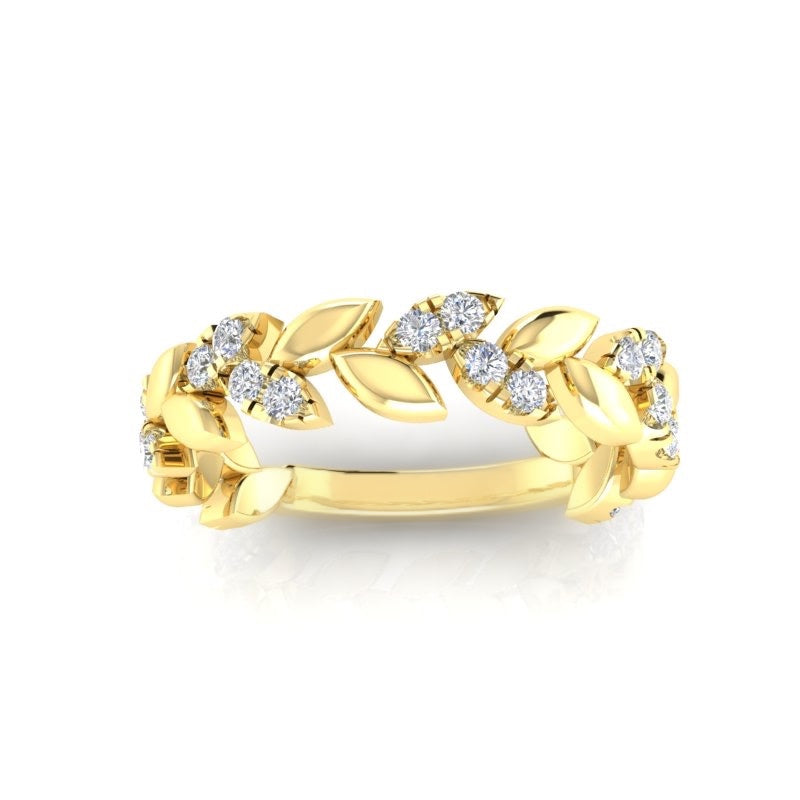 14K Gold Diamond Leaf Ring - Abtin & Company 