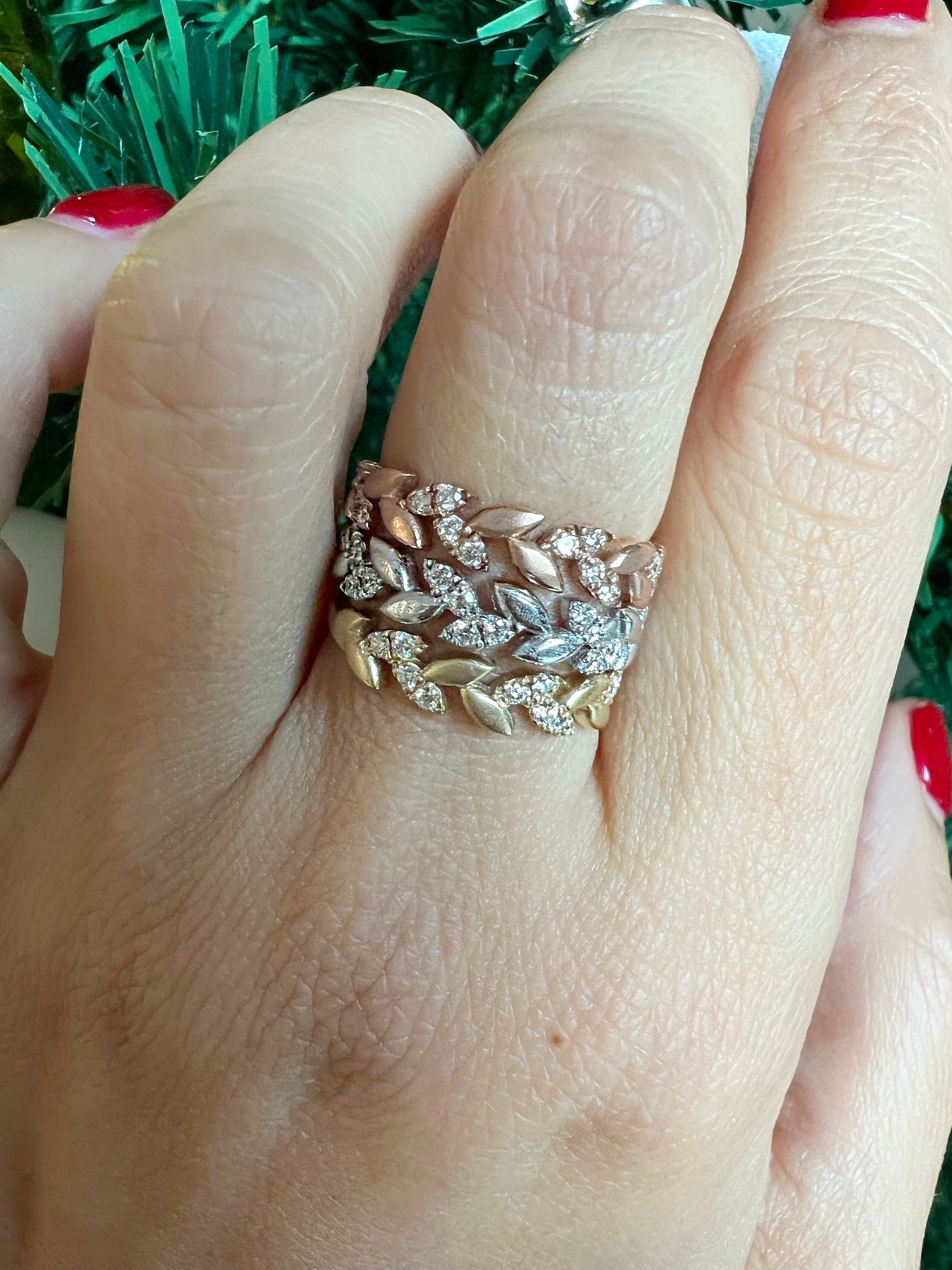 14K Gold Diamond Leaf Ring - Abtin & Company 