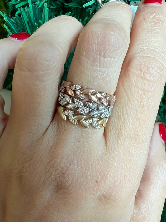 14K Gold Diamond Leaf Ring - Abtin & Company 