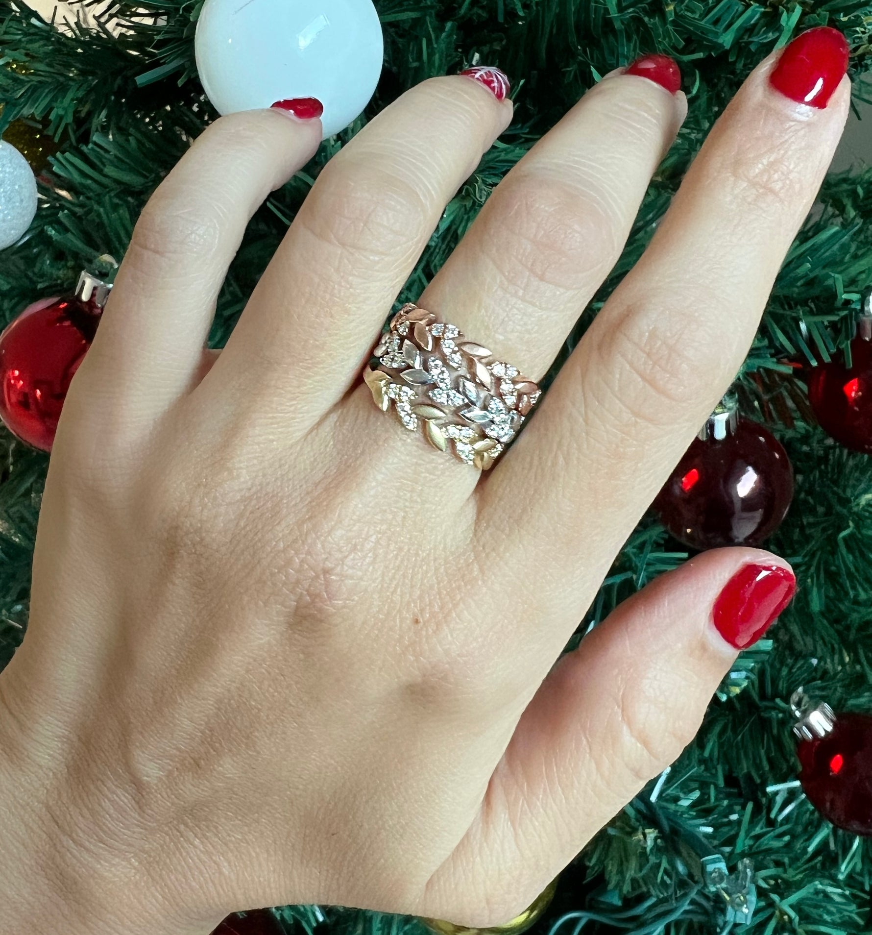 14K Gold Diamond Leaf Ring - Abtin & Company 