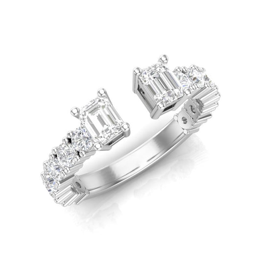 14K Gold Two Stone Emerald-Cut Diamond Open Ring - Abtin & Company 